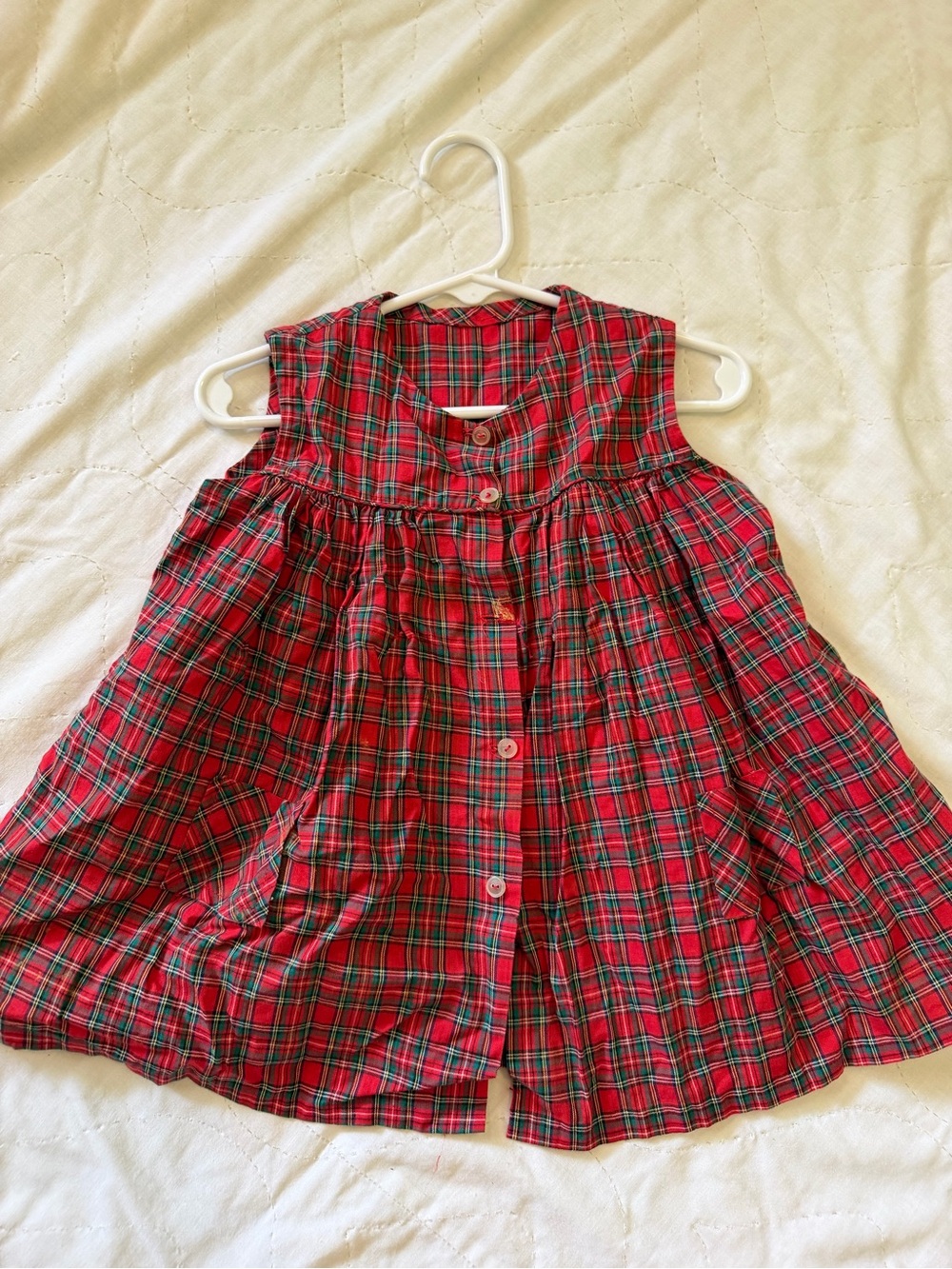 Girls Red Plaid Casual Button-Front Dress